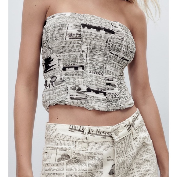 ZARA Newspaper Print Crop Top - Picture 7 of 13